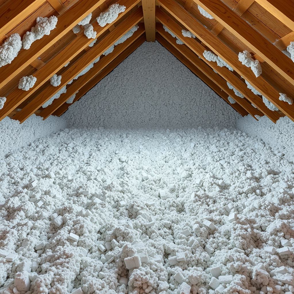 West Texas attic with deep, freshly blown insulation covering the entire floor between joists