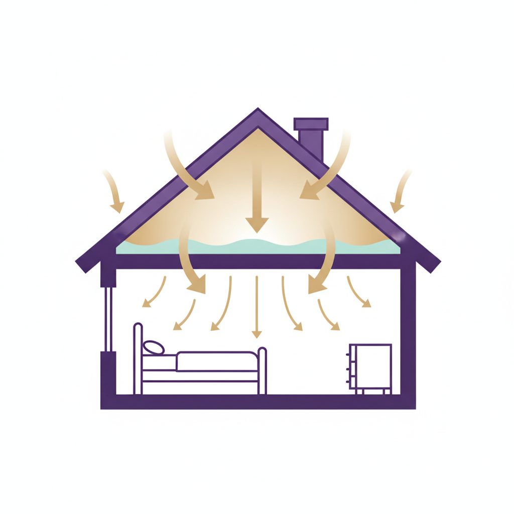 Diagram of heat radiating through an under-insulated attic into a West Texas home's living space