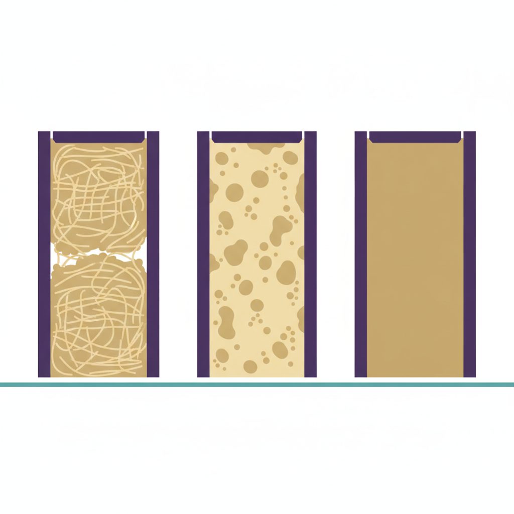 Side-by-side cross-section comparing fiberglass batt, open-cell, and closed-cell spray foam insulation