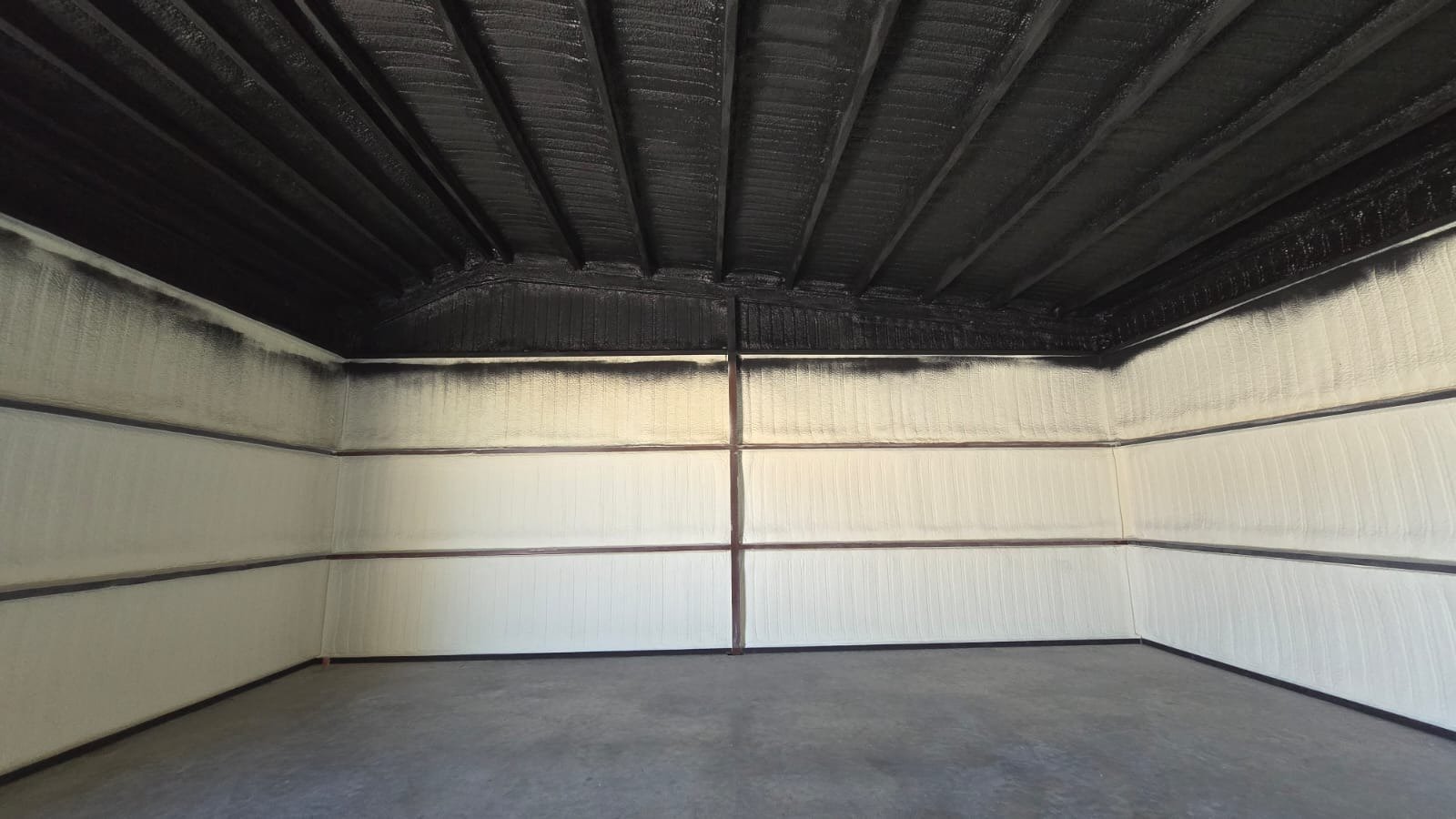 Metal building interior after spray foam insulation — Desert Spray Foaming